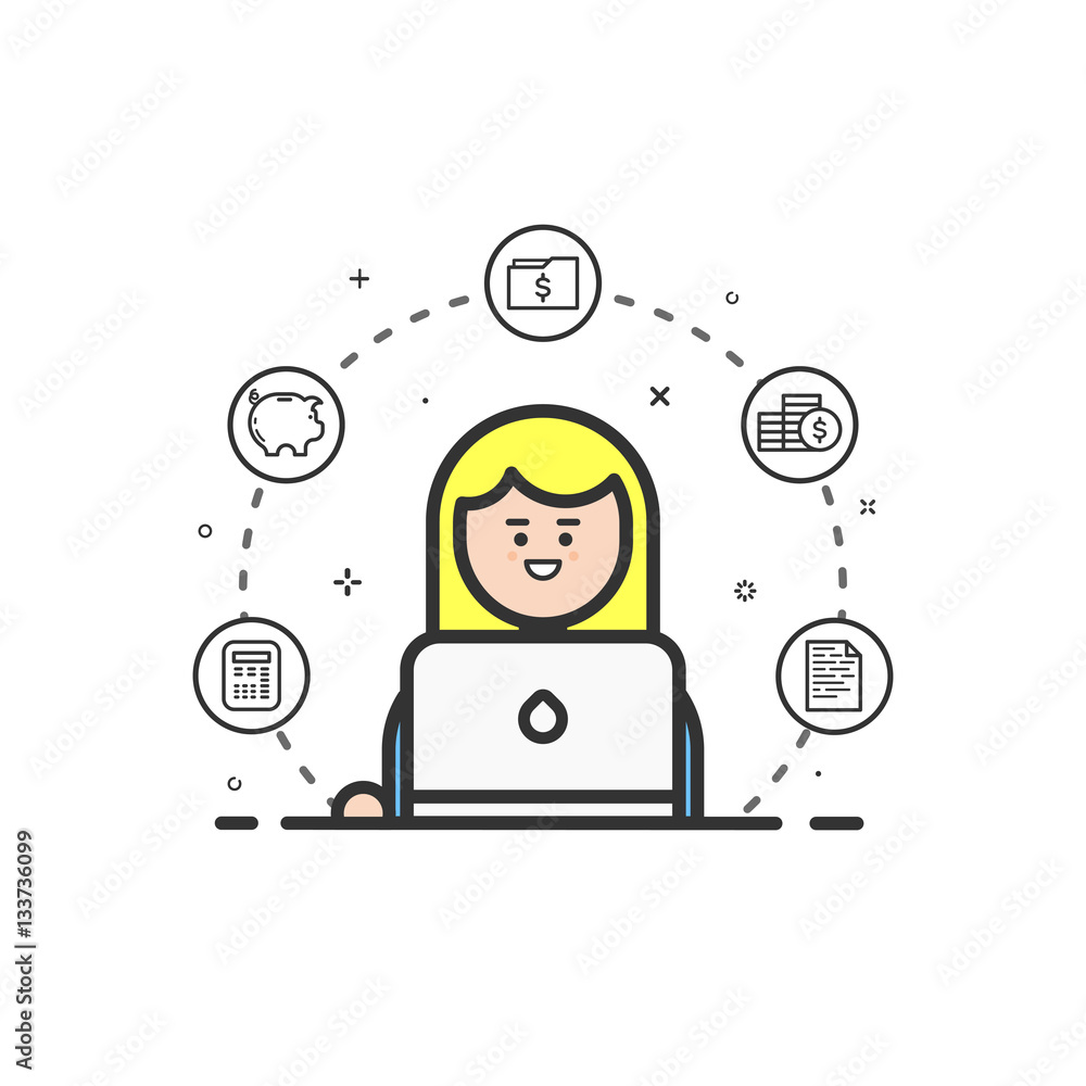 Vector illustration of colored icon in flat line style. Linear cute and ...