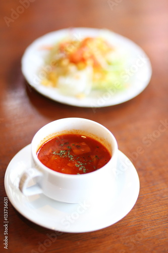  Vegetable soup and salad