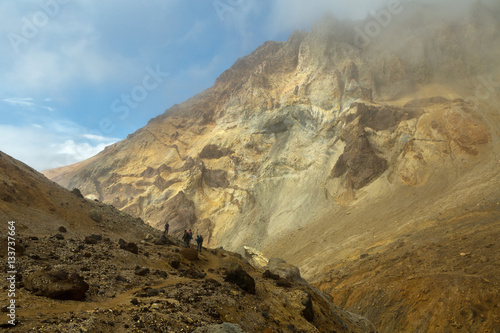 Climbing to active volcano Mutnovsky on Kamchatka.