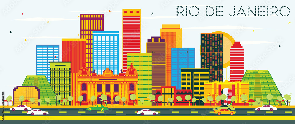 Rio De Janeiro Skyline with Color Buildings and Blue Sky. Rio De Janeiro Skyline with Color Buildings and Blue Sky.