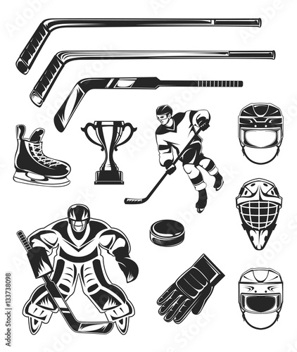 Vector set of black hockey icon