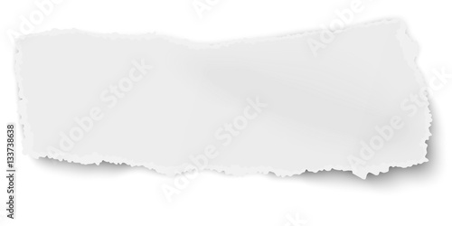 Vector ragged torned paper scrap with soft shadow isolated on white background