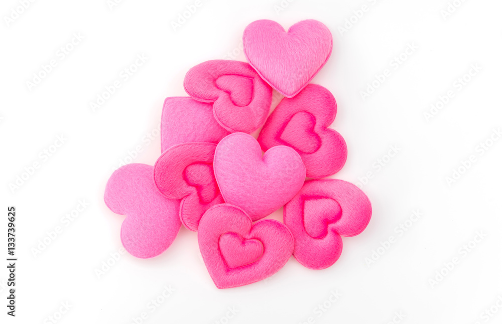Pink Heart pillow on white background .