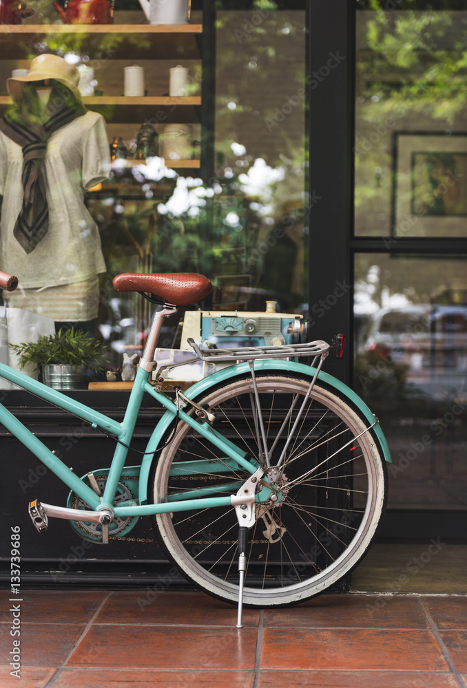 Bicycle Bike Vintage Cafe Shop Window Concept