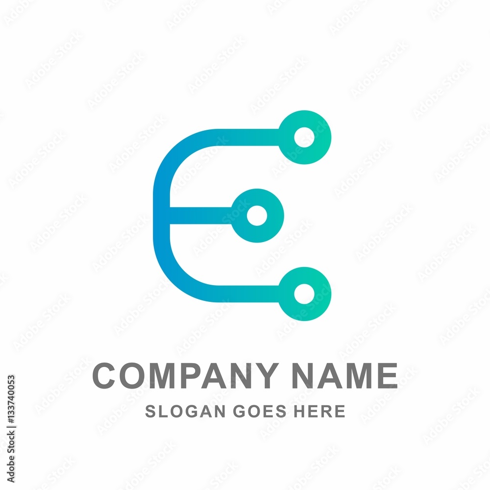 Monogram Letter E Digital Growth Data Link Connection Technology Computer Business Company Stock Vector Logo Design Template 