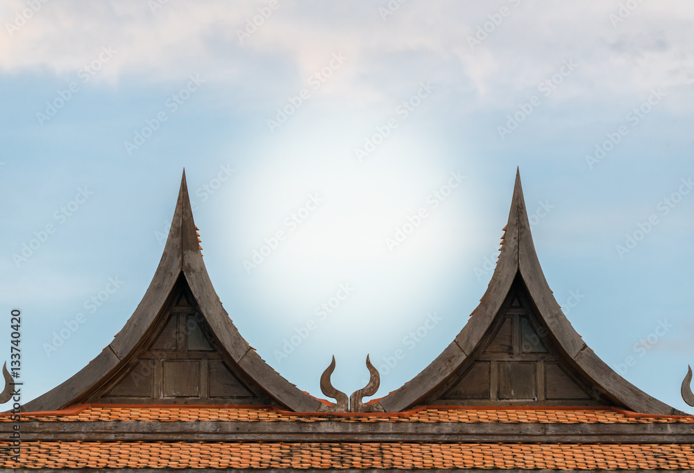 TWINS WOODEN triangle ROOF ON SKY CLOUD WITH COPY SPACE.
Thai roof STYLE. TWINS WOODEN triangle ROOF ON SKY CLOUD WITH COPY SPACE.
Thai roof STYLE.
