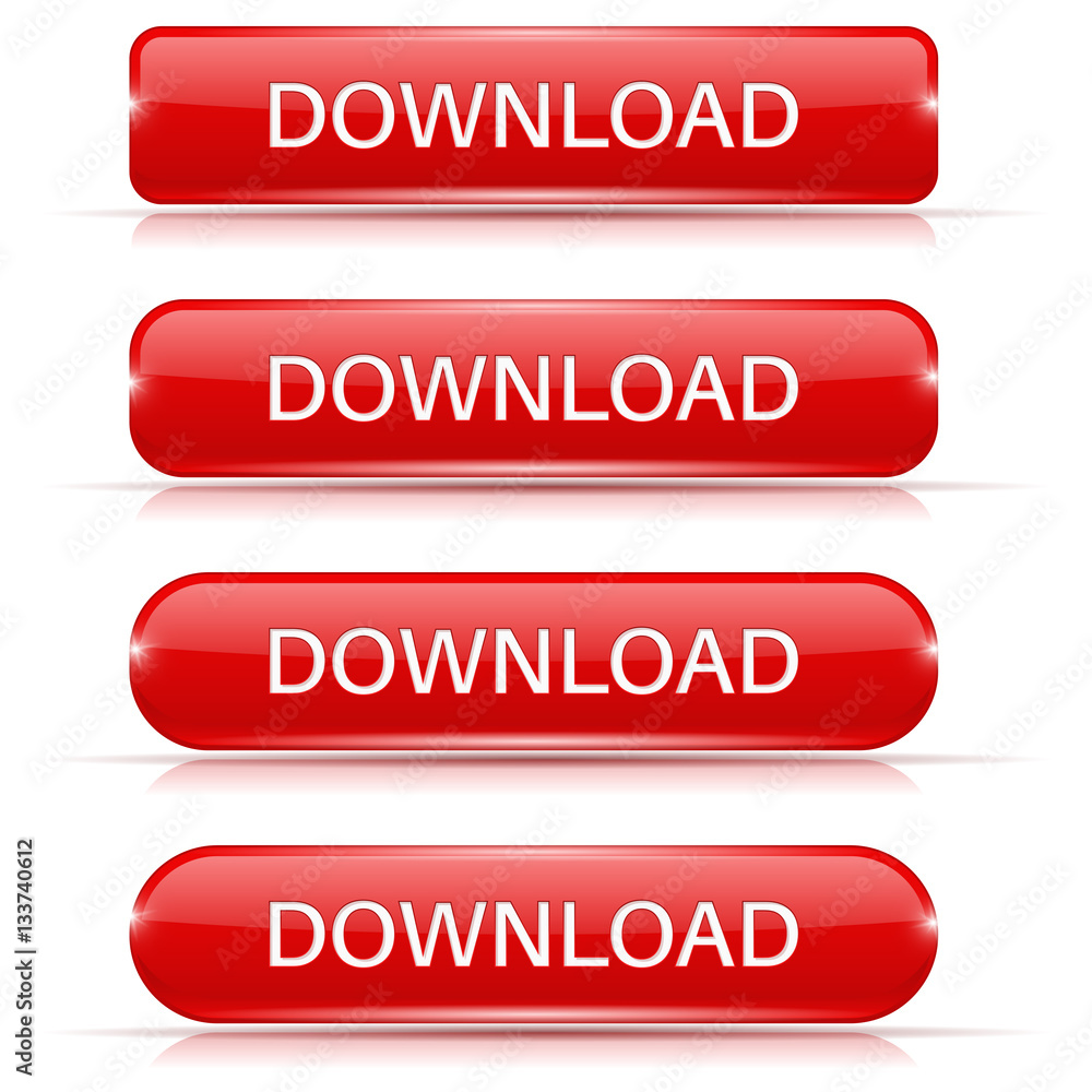 Download buttons. Set of red shiny 3d icons Download buttons. Set of red shiny 3d icons