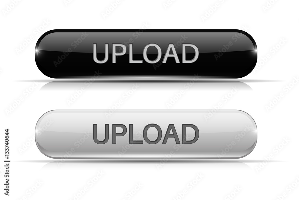 Upload button. Black and white oval glass 3d icons Upload button. Black and white oval glass 3d icons
