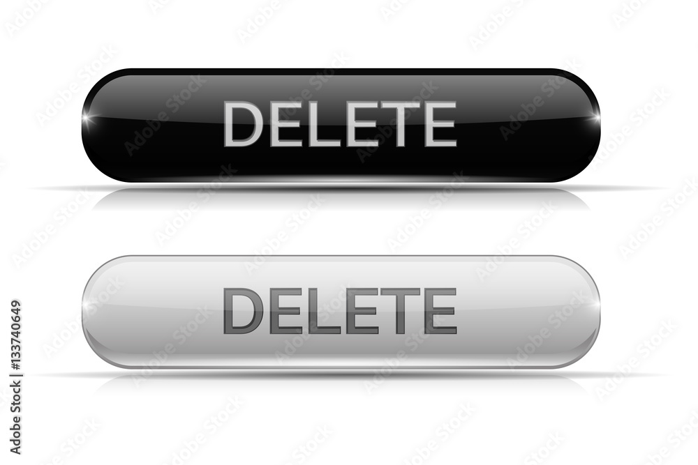 Delete button. Black and white oval glass 3d icons Delete button. Black and white oval glass 3d icons