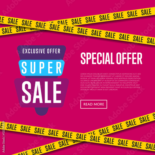 Special offer website template vector illustration. Super sale tag, exclusive offer promo, advertisement retail banner, exclusive price ad, special discount flyer. Modern graphic style offer concept