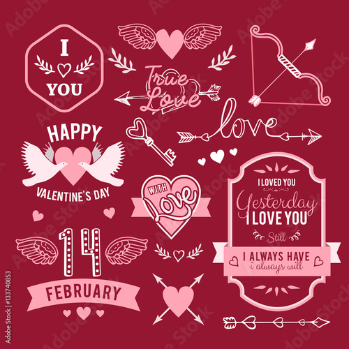 hand-lettered vintage st. valentines card elements set