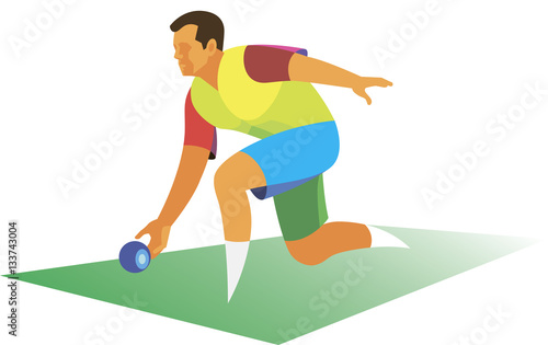 a young man throwing a ball in the traditional British game lawn