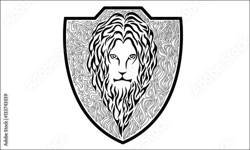 Lion detail badge  Black and white vector art 