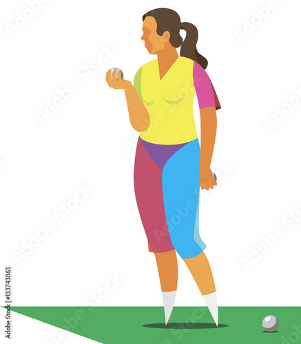 a young girl playing in the old French game petanque