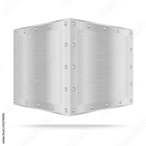 Silver metal box on white