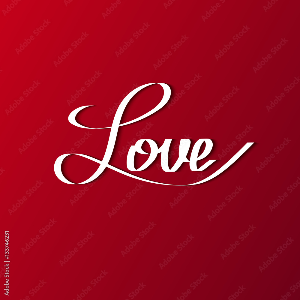 Сalligraphy 3D paper word Love with shadow on a red backround. Vector art for save the date card, wedding invitation or valentine's day card. Сalligraphy 3D paper word Love with shadow on a red backround. Vector art for save the date card, wedding invitation or valentine's day card.