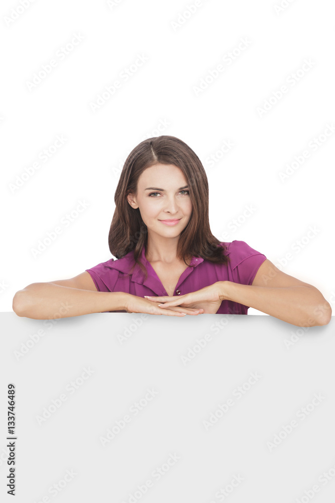 beautiful woman wearing casual dress with blank board beautiful woman wearing casual dress with blank board