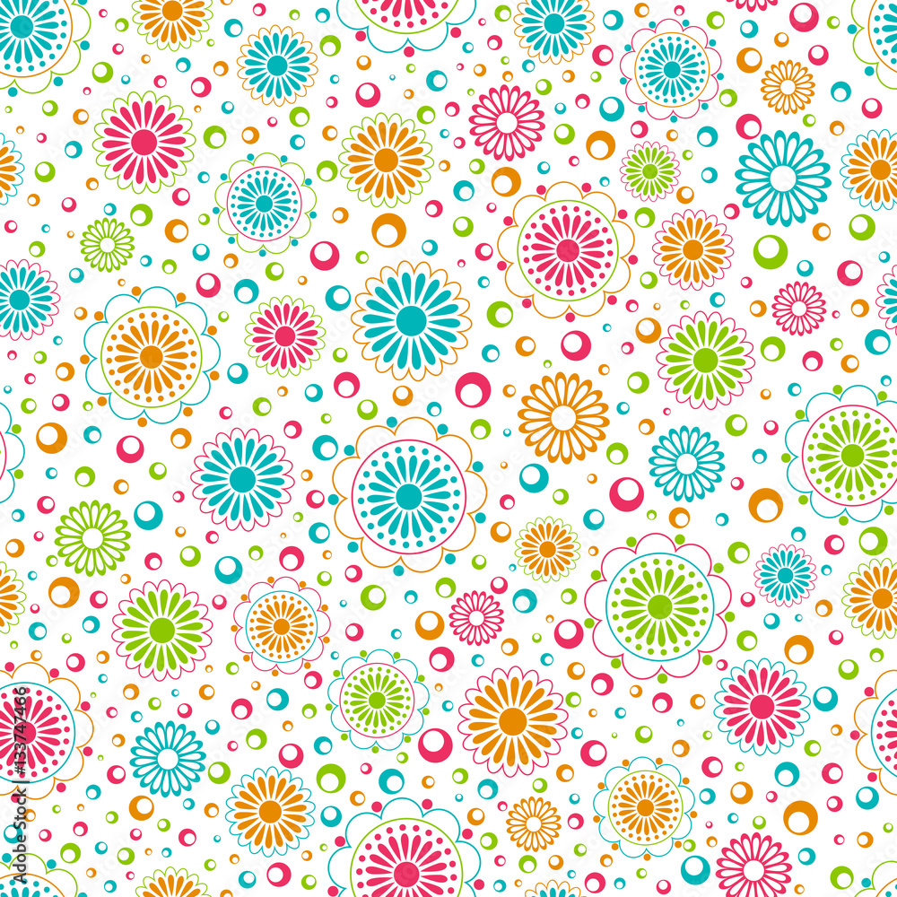 Seamless background in ethnic style. Summer pattern of flowers and leaves. Use for wallpaper, printing on the packaging paper, textiles.