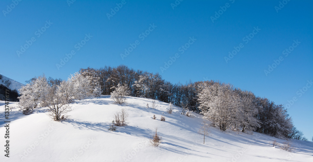 Winter landscape with snow. Campo Felice, Italy