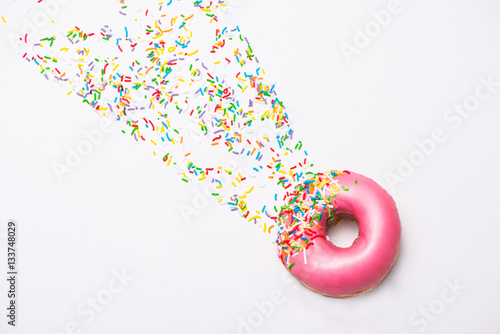 Donuts with icing on white background. Sweet donuts.