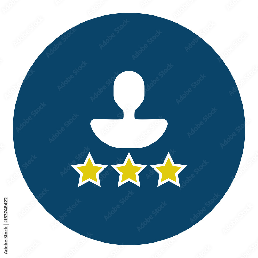 User rating - stars icon - Flat design, glyph style icon - Blue and yellow enclosed in a circle User rating - stars icon - Flat design, glyph style icon - Blue and yellow enclosed in a circle