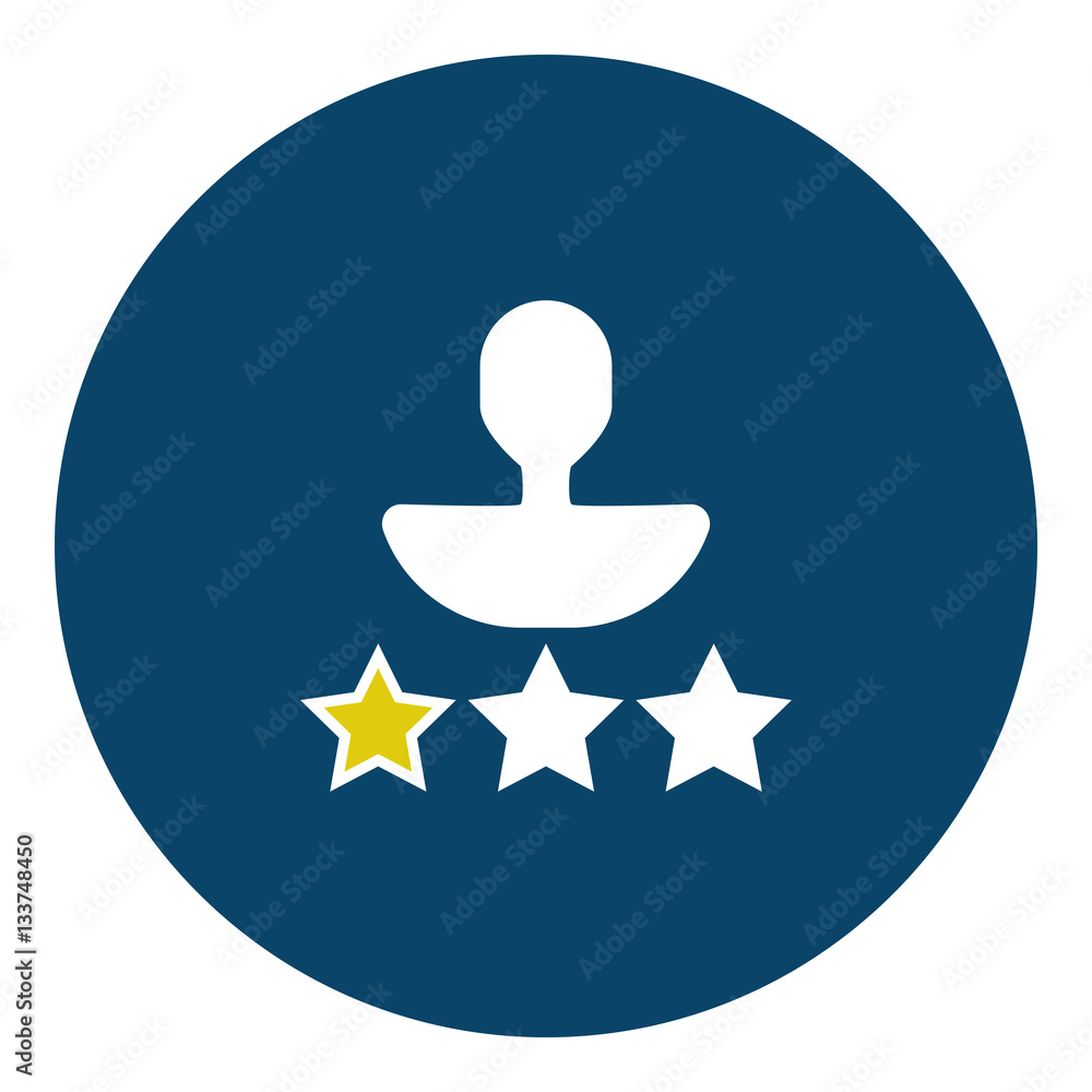 User rating - stars icon - Flat design, glyph style icon - Blue and yellow enclosed in a circle User rating - stars icon - Flat design, glyph style icon - Blue and yellow enclosed in a circle
