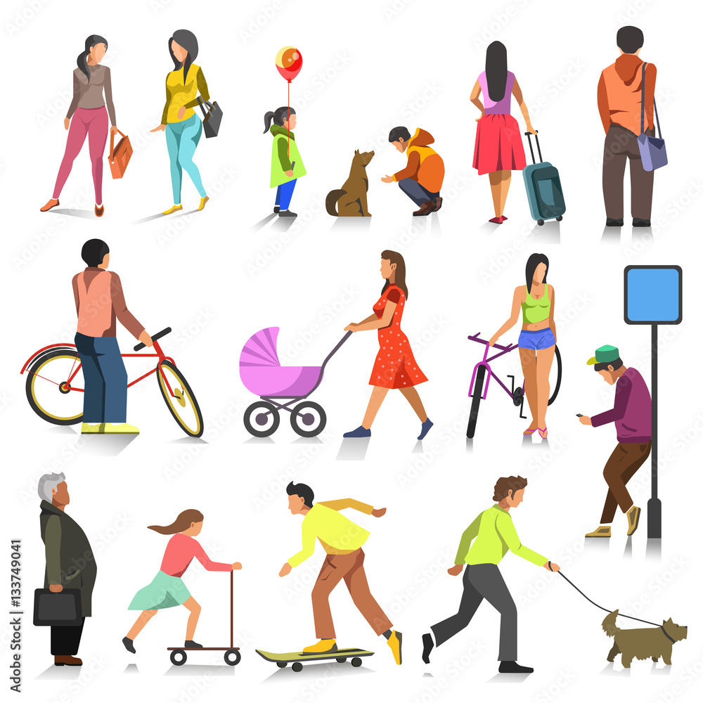 Vector set of walking people.