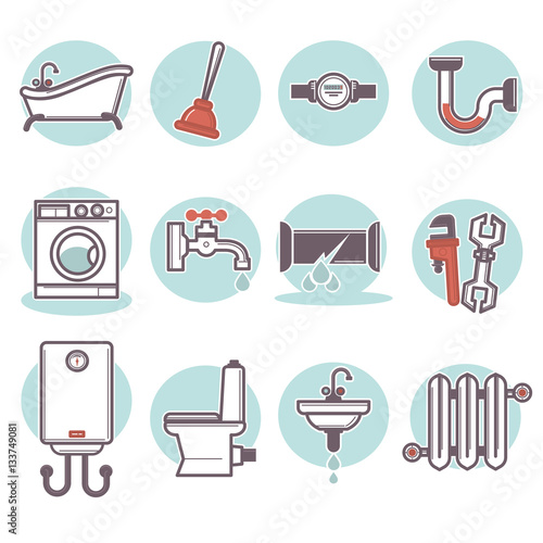 Vector flat bathroom icons set.