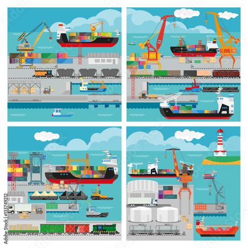 Vector banners with sea transport