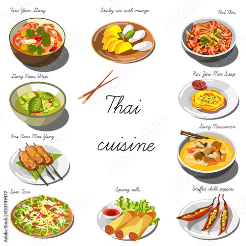 Thai cuisine set. Collection of food dishes