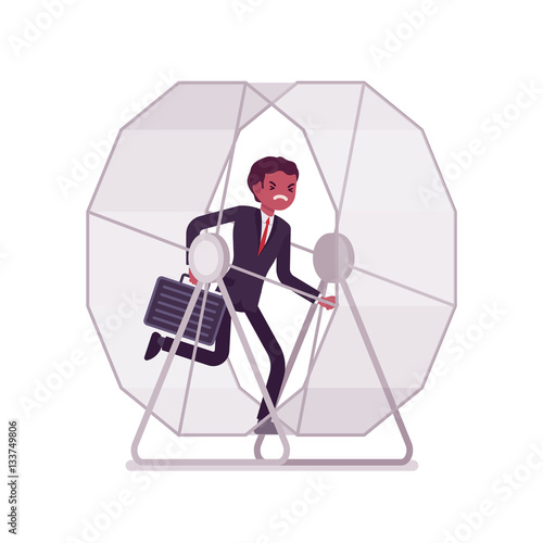 Businessman in a running wheel
