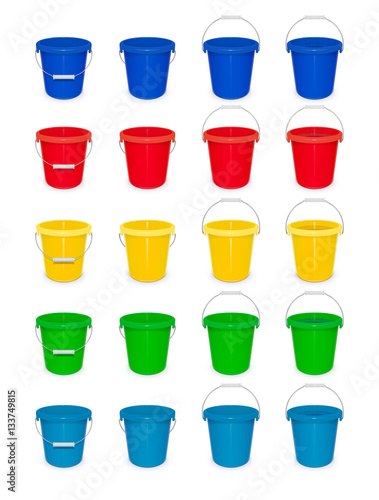 Blue plastic empty bucket with handle for cleaning and