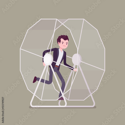 Businessman in a running wheel