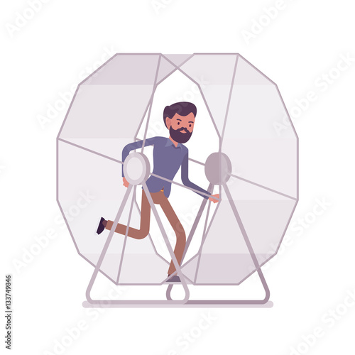 Man in a running wheel