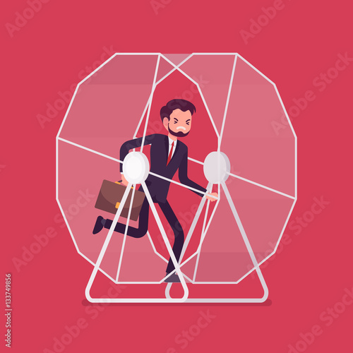 Businessman in a running wheel