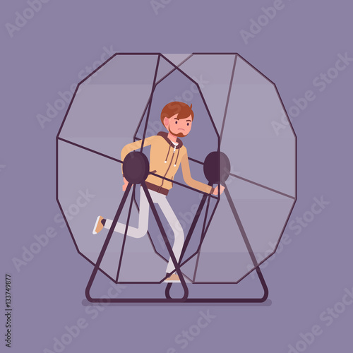 Man in a running wheel