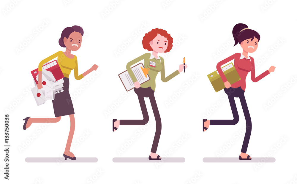 Runnig women with folders Runnig women with folders