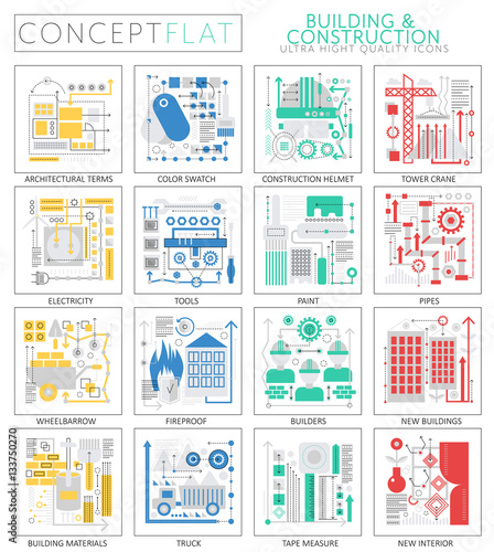 Infographics mini concept building construction tools technology icons for web. Premium quality design web graphics icons elements. building construction concepts.