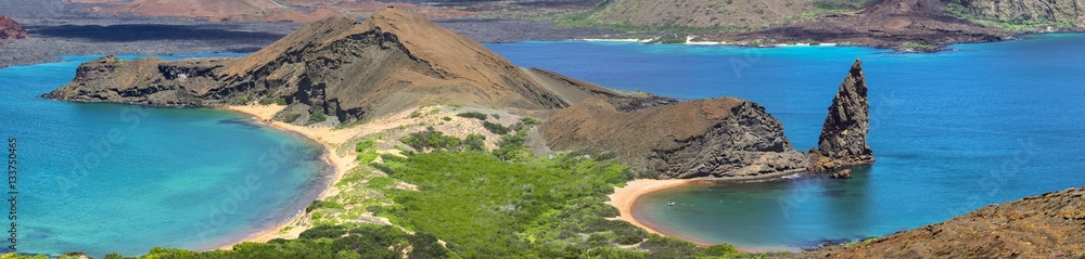 Panorama view Bartolomé Island with Pinnacle Rock, Galapagos Islands Panorama view Bartolomé Island with Pinnacle Rock, Galapagos Islands