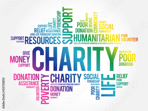 Charity word cloud collage, business concept background