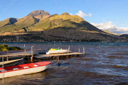 Boats at San Pablo lake, Imbabura, Ecuador photo