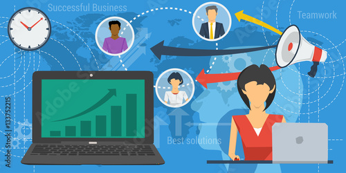 Blue background with team work concept