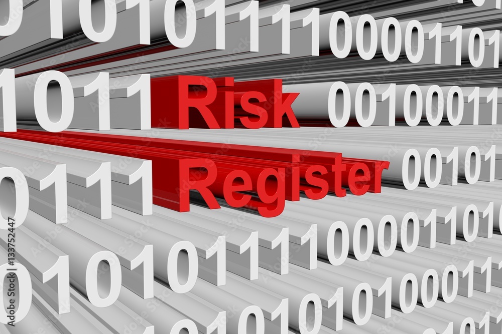 Risk register in the form of binary code, 3D illustration