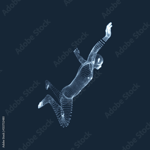 Man Falls Down from a Height. Man Fall on a Jump. 3D Human Body.