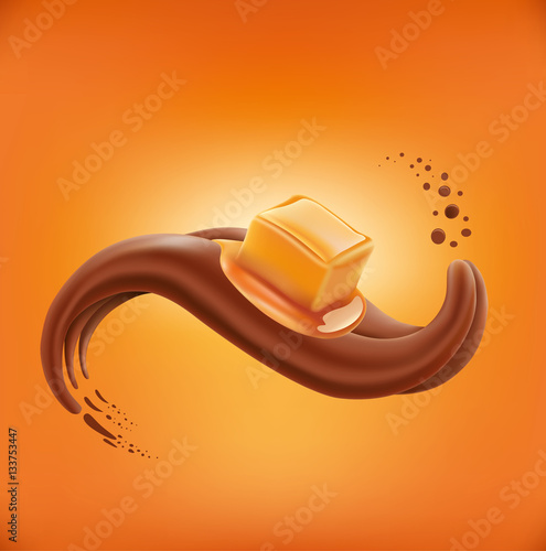 sweet caramel candy lying on chocolate tongue 