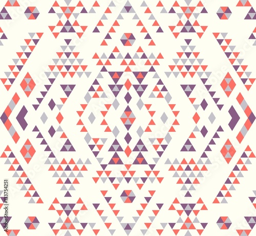 Ethnic pattern textures. Orange & Purple colors. Navajo geometric print. Rustic decorative ornament. Abstract geometric pattern. Native American pattern. Ornament for the design of clothing