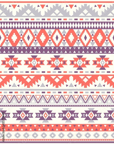 Seamless Ethnic pattern textures. Orange & Purple colors. Navajo geometric print. Rustic decorative ornament. Abstract geometric pattern. Native American pattern. Ornament for the design of clothing