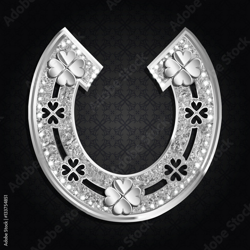 Silver horseshoe on a dark background