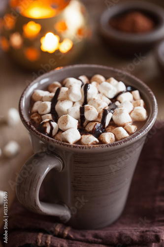 hot chocolate with mini marshmallows warming drink