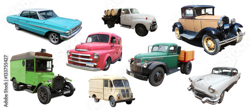 Old cars and delivery trucks (american and other) photo